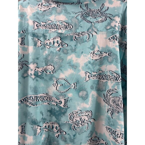 Mens Vintage Button-Up Hawaiian Themed Shirt With Crab & Fish Print Beach Shirt - Picture 7 of 8